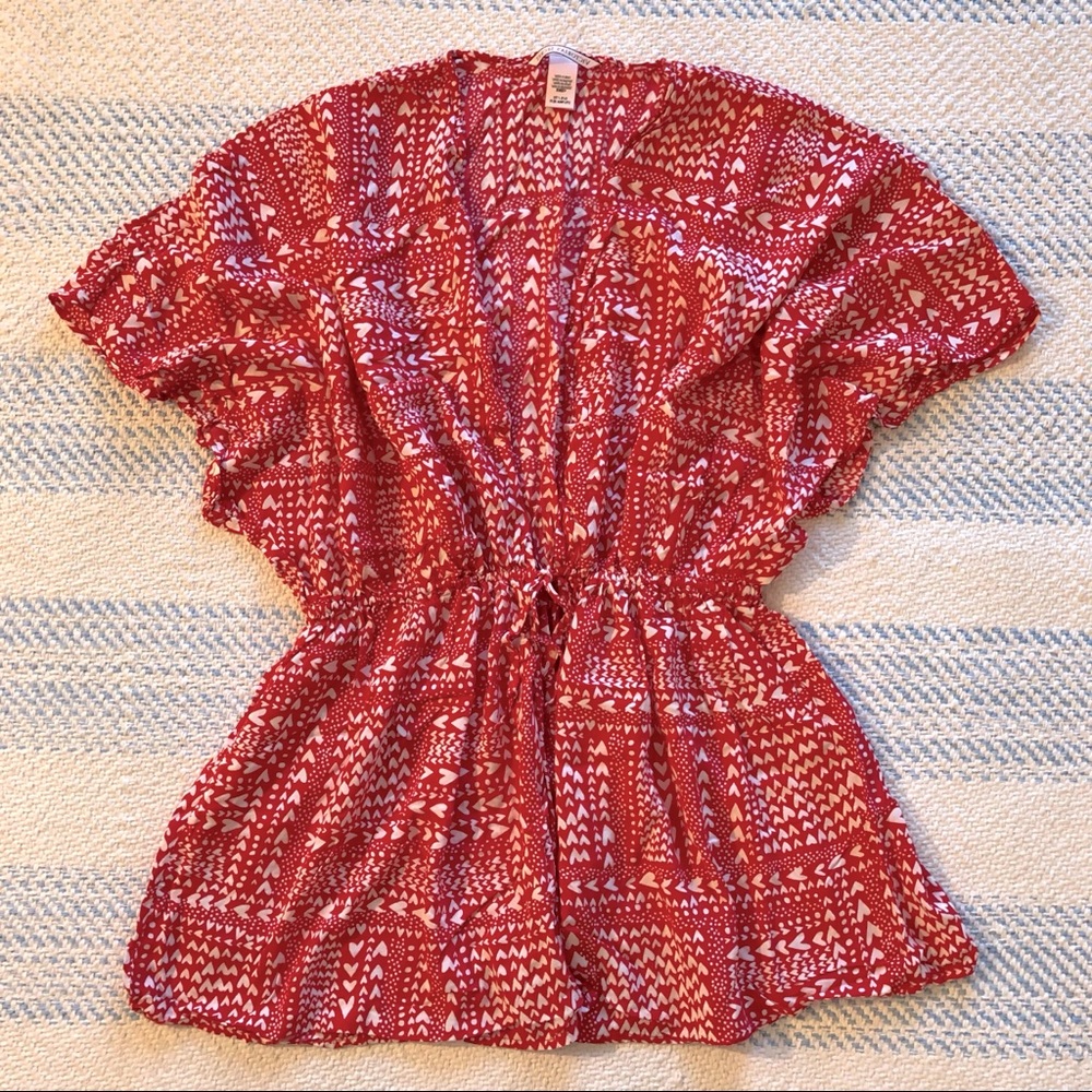 Heart Print Flutter Sleeve Robe - image 1